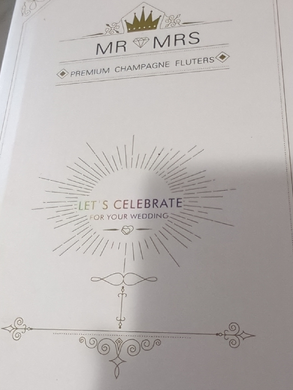 Mr & Mrs Premium Champagne Fluters — White with Gold Accents